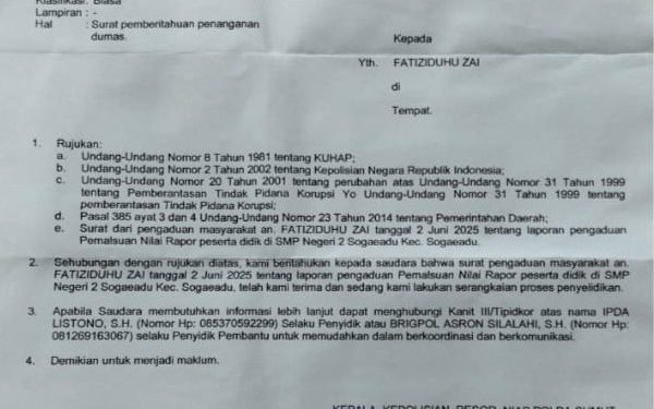 Polres Nias Telusuri Dugaan Pemalsuan Nilai Rapor di SMP Negeri 2 Sogaeadu
