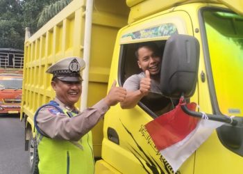 Satlantas Polres Labuhanbatu Tebar Semangat Merah Putih Jelang HUT ke-80 RI