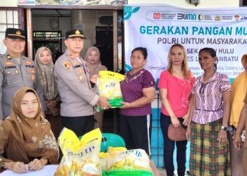 Polsek Bilah Hulu Salurkan 400 Sak Beras Murah