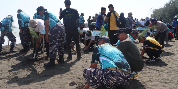 Memperingati HUT TNI Ke -80,Lanal Tegal Tanam Ratusan Cemara Laut dan Bhakti Sosial