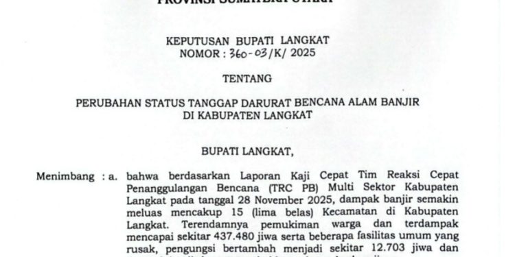 Bupati Langkat Ketok Palu, Status Darurat Diperpanjang, 437 Ribu Warga Terdampak