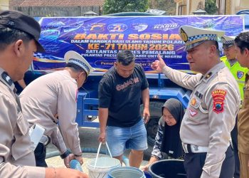 Ribuan Liter Air Bersih Mengalir Untuk Warga, Aksi Kemanusiaan Satlantas Polres Pemalang Sambut HUT Polantas Ke -71